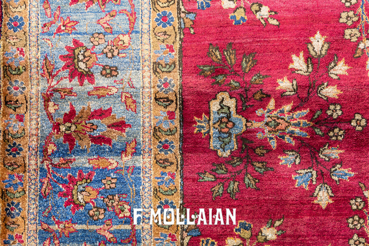 Red-Field very fine knotted Persian Kashan Silk Antique Rug n°:83094465